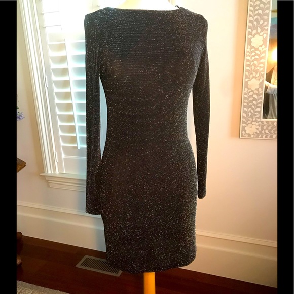 NWTs Michael Kors Black Metallic Knit Body Con Dress with Sabrina Neckli… - Picture 1 of 7